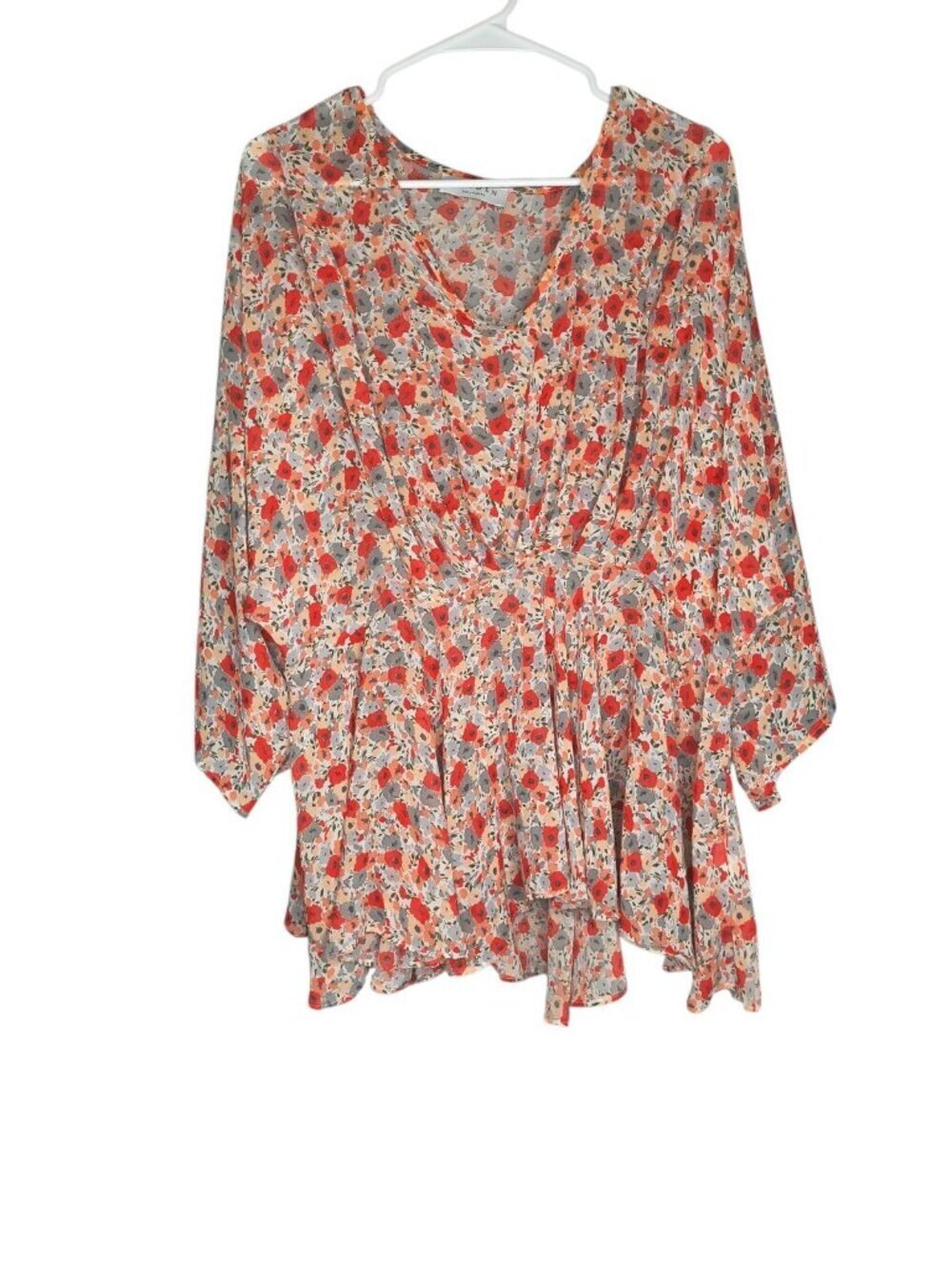 Hayden Los Angeles Blouse Top Womens Large Ivory Floral 3/4 Wide Sleeve